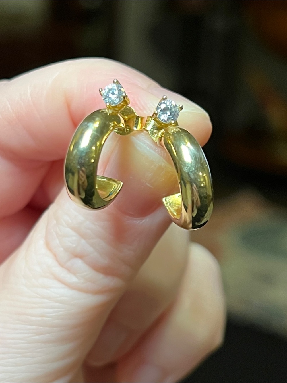 Mejuri Style 18k Gold Plated CZ Diamond Sterling Silver Hoop Style Stud Earrings